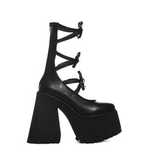 Women's Platform Mary Jane Boots Punk Gothic Babydoll Heeled Bow Straps Zipper 9